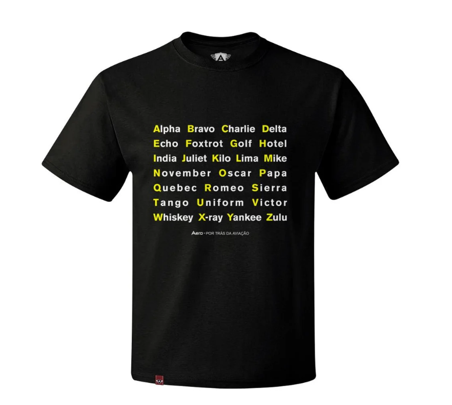 CAMISETA AERO - ALFABETO FONÉTICO