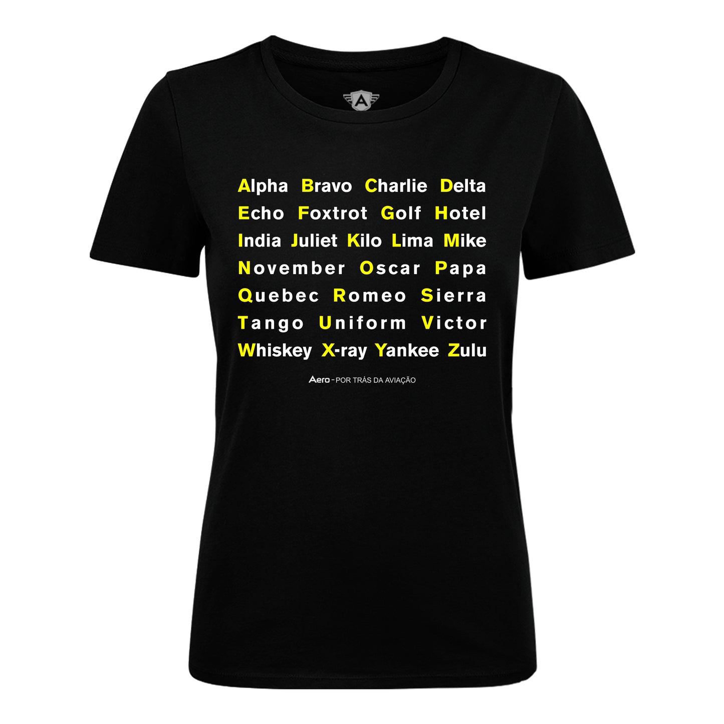 CAMISETA AERO FEMININA - ALFABETO FONÉTICO