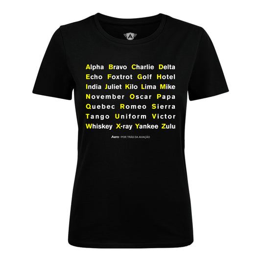 CAMISETA AERO FEMININA - ALFABETO FONÉTICO